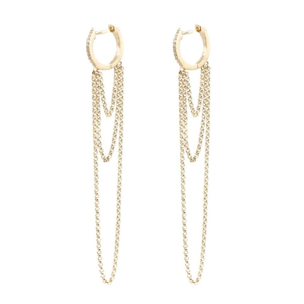Gold Chain diamond hoop earring- SINGLE

14K gold diamond hoop 3 draping chains